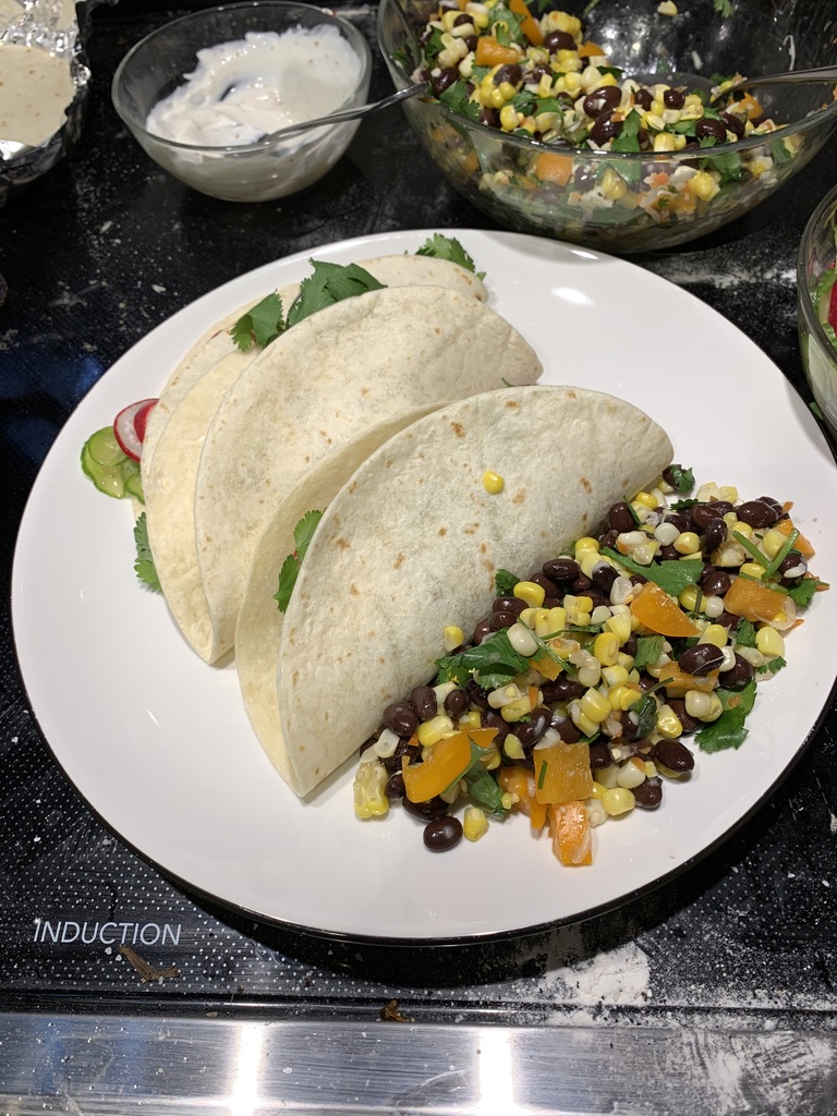 tacos and corn salad