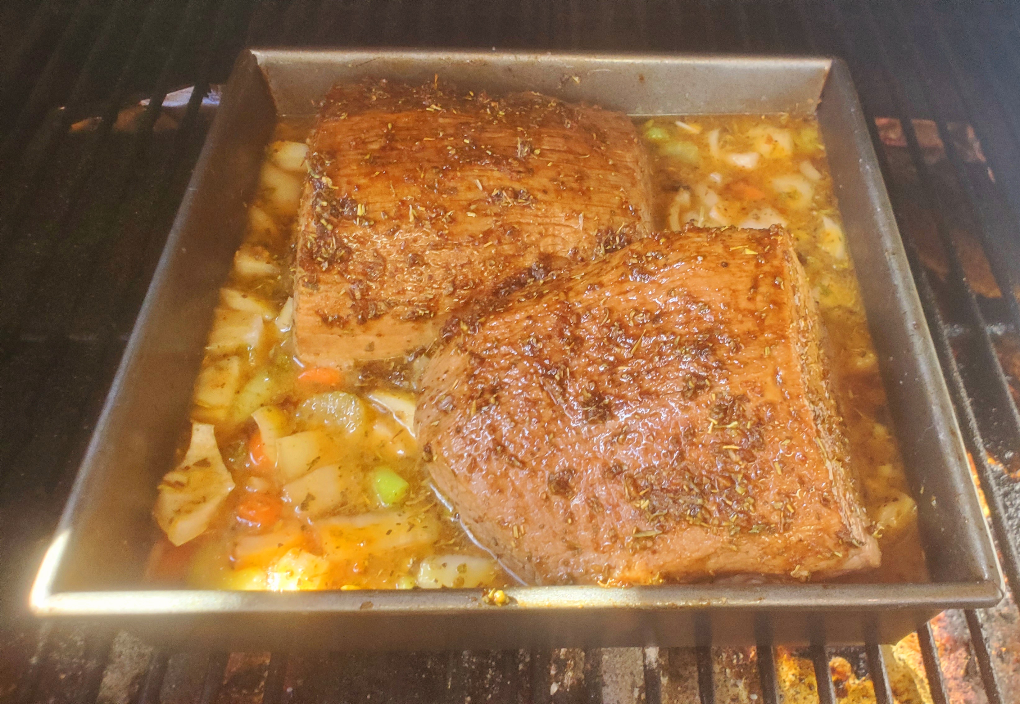 Eye of round smoked in mirepoix