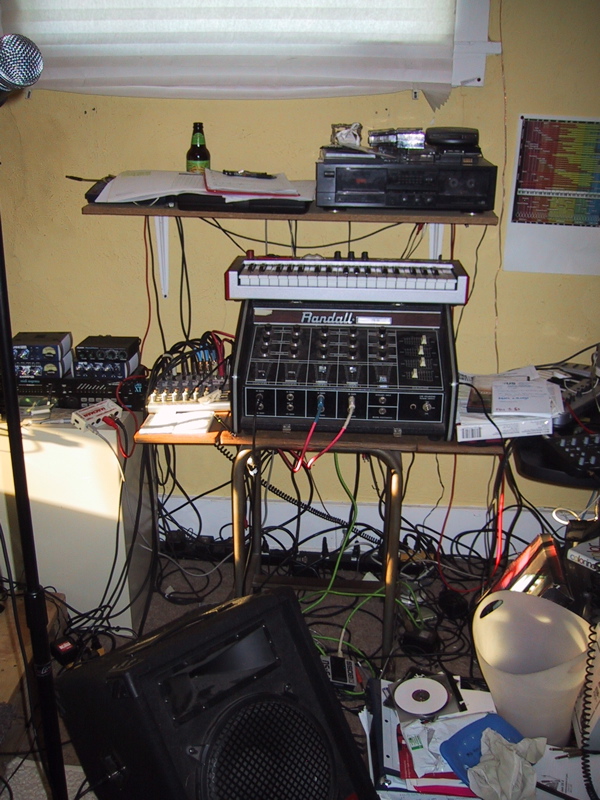 pa, keyboard, &quot;rack&quot; things, floor monitor, backup laptop, tape deck, mess